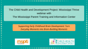 Slide of presentation with title "Supporting Early Childhood Development: Turn Everyday Moments into Brain-Building Moments"